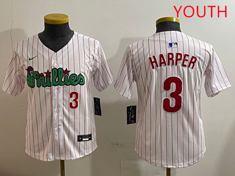 Youth Philadelphia Phillies #3 Harper White three generations Joint Name Nike 2025 MLB Jersey style 4